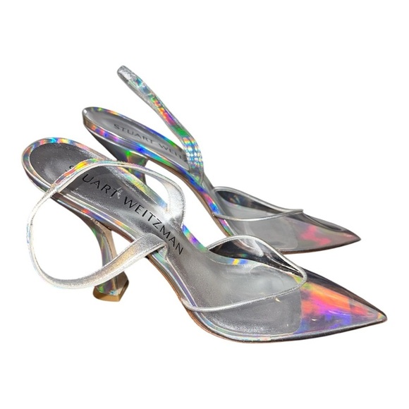 STUART WEITZMAN women’s silver 100MM X-Curve Slingback Pumps Size 11B